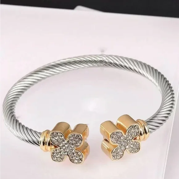 Elegant Silver and Gold Bracelet with Crystal Accents - Picture 1 of 4
